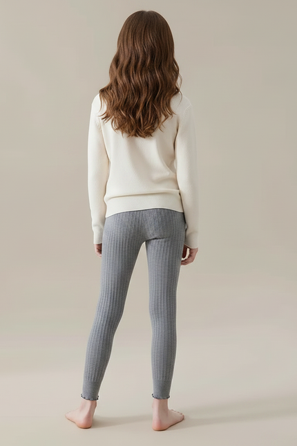 Pantalon Gris Côtelé Extensible Uni Fille - Maille - vue 2
