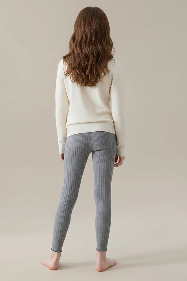 Pantalon Gris Côtelé Extensible Uni Fille - Maille - vue 2