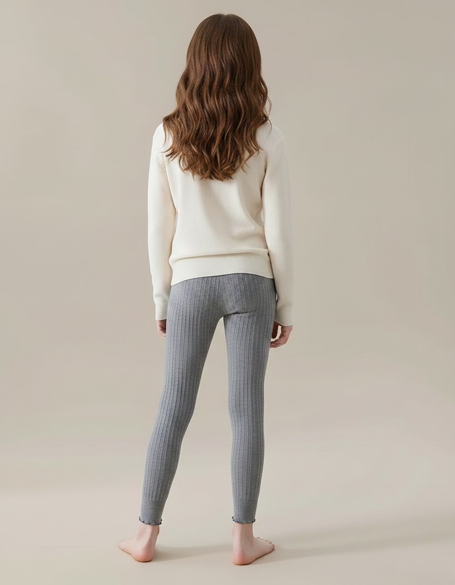 Pantalon Gris Côtelé Extensible Uni Fille - Maille - vue 2