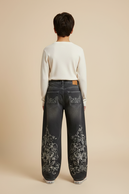 Pantalon Gris Ample Imprimé Décontracté Y2K - Jean - vue 2