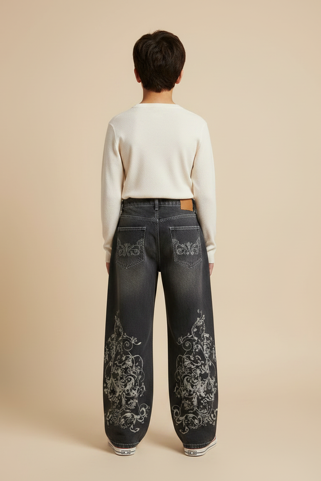 Pantalon Gris Ample Imprimé Décontracté Y2K - Jean - vue 2