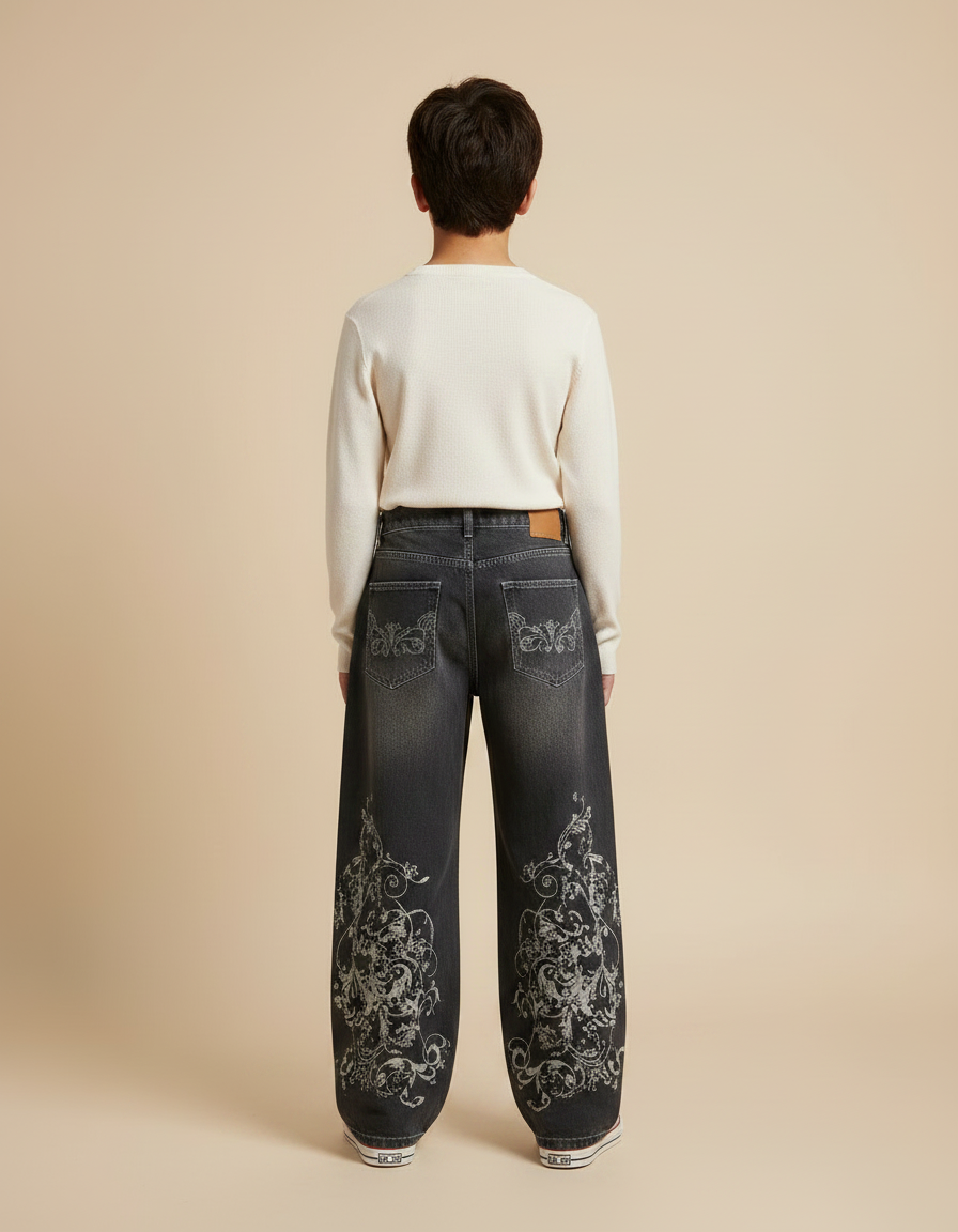 Pantalon Gris Ample Imprimé Décontracté Y2K - Jean - vue 2