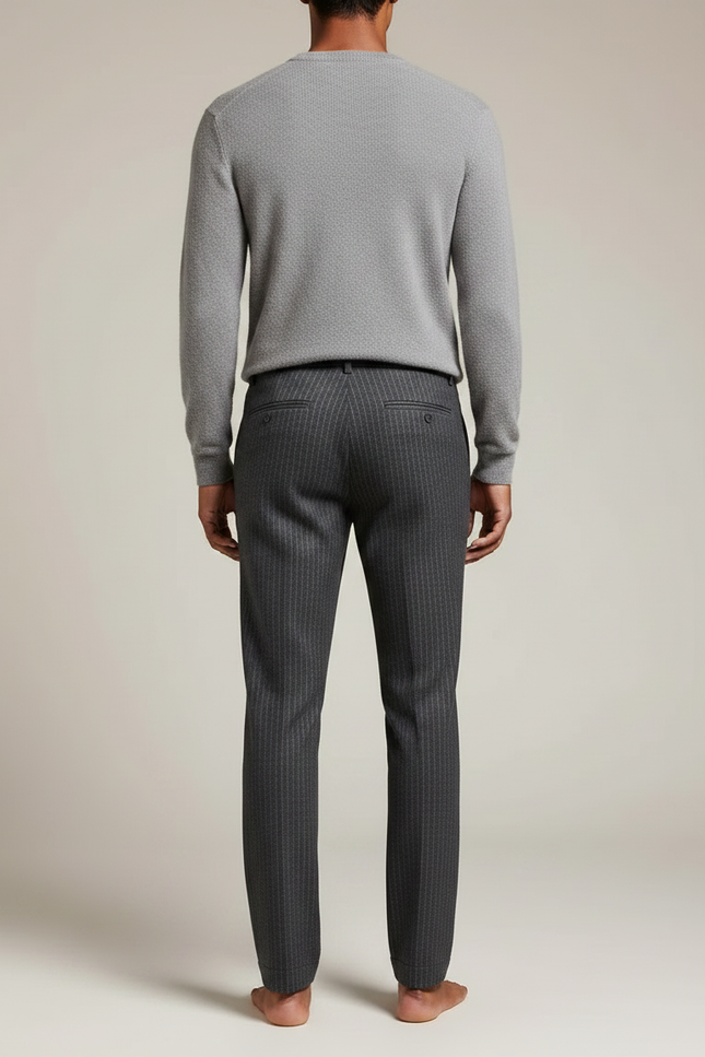 Pantalon Gris À Rayures Fines Coupe Droite Homme - Laine - vue 2