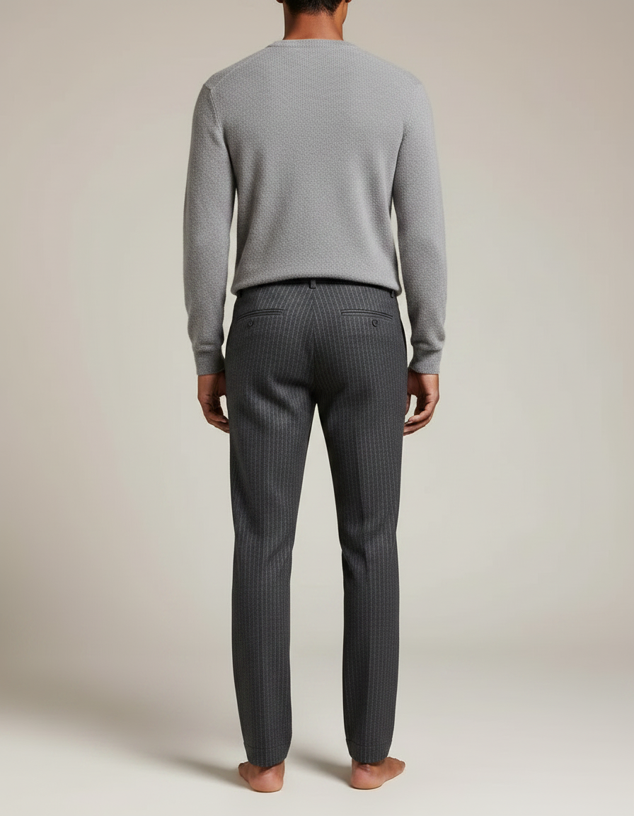 Pantalon Gris À Rayures Fines Coupe Droite Homme - Laine - vue 2