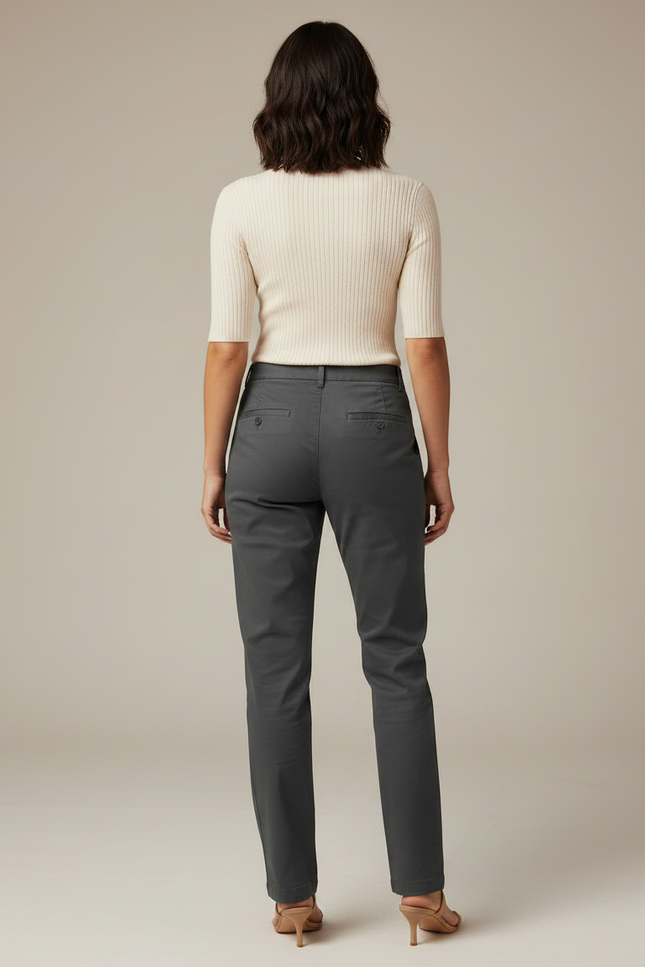 Pantalon Gris Droit Coton Décontracté Femme - vue 2