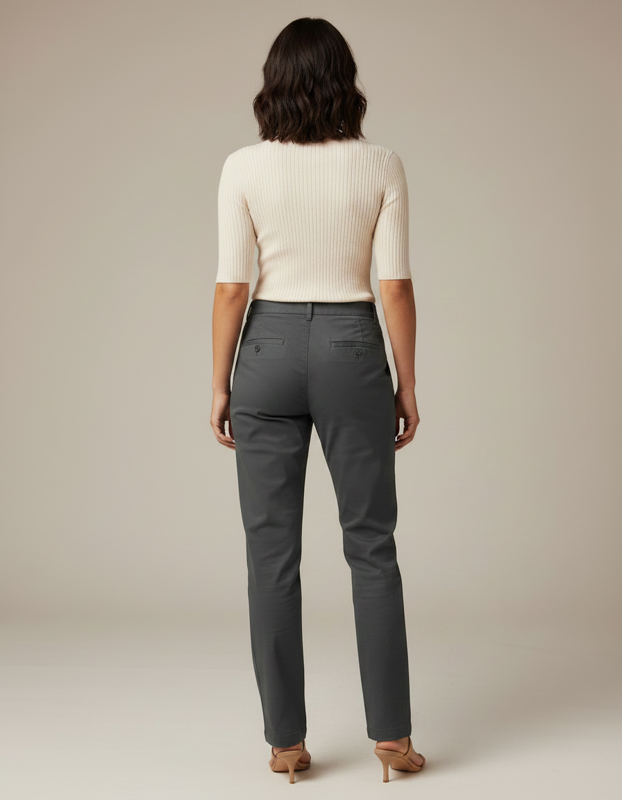 Pantalon Gris Droit Coton Décontracté Femme - vue 2