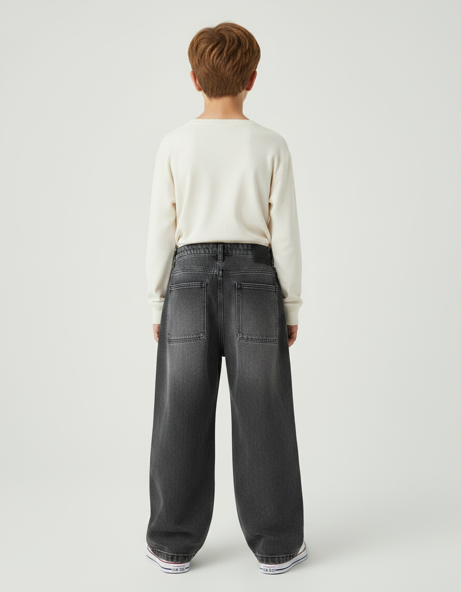 Pantalon Gris Jeans Ample Cargo Enfant - vue 2