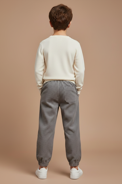 Pantalon Gris Côtelé Jogger Garçon Décontracté - Cordé - vue 2