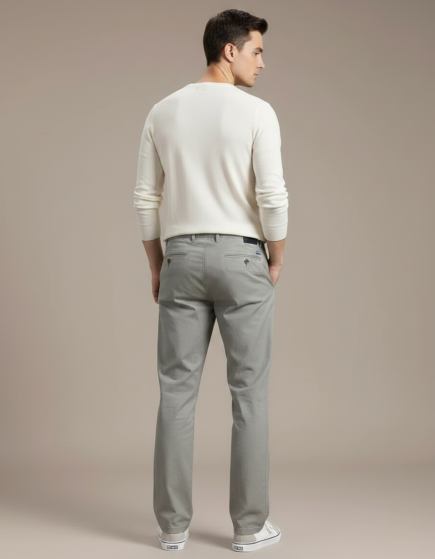 Pantalon Gris Coton Droit Décontracté Homme Moderne - vue 2