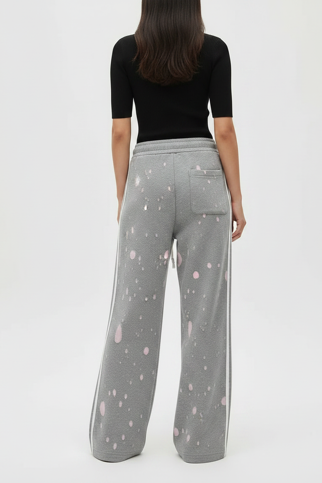 Pantalon Gris Large, Décontracté, Imprimé, Rayures Latérales - Molleton - vue 2