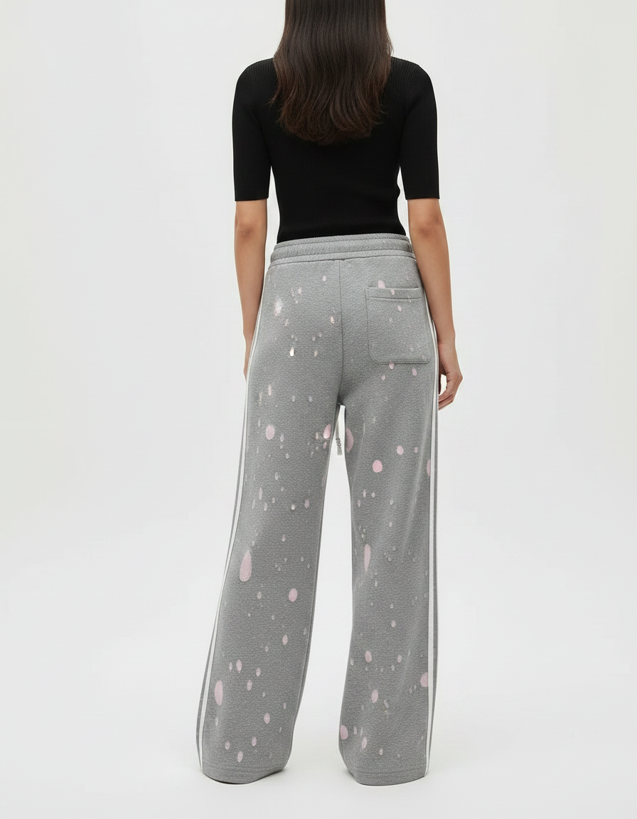 Pantalon Gris Large, Décontracté, Imprimé, Rayures Latérales - Molleton - vue 2