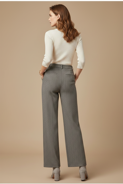 Pantalon Gris Large Taille Haute Élégant - Tweed - vue 2