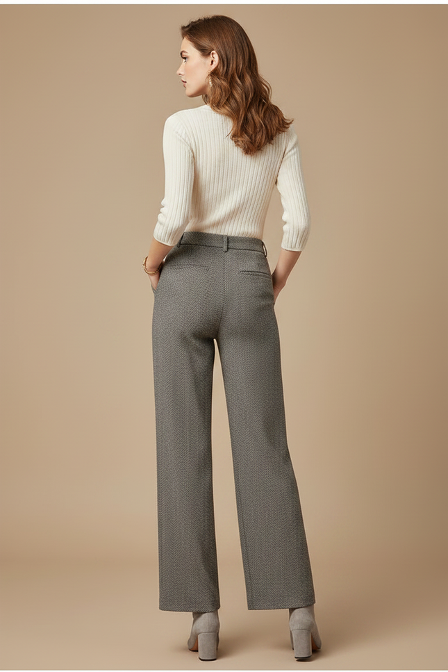 Pantalon Gris Large Taille Haute Élégant - Tweed - vue 2