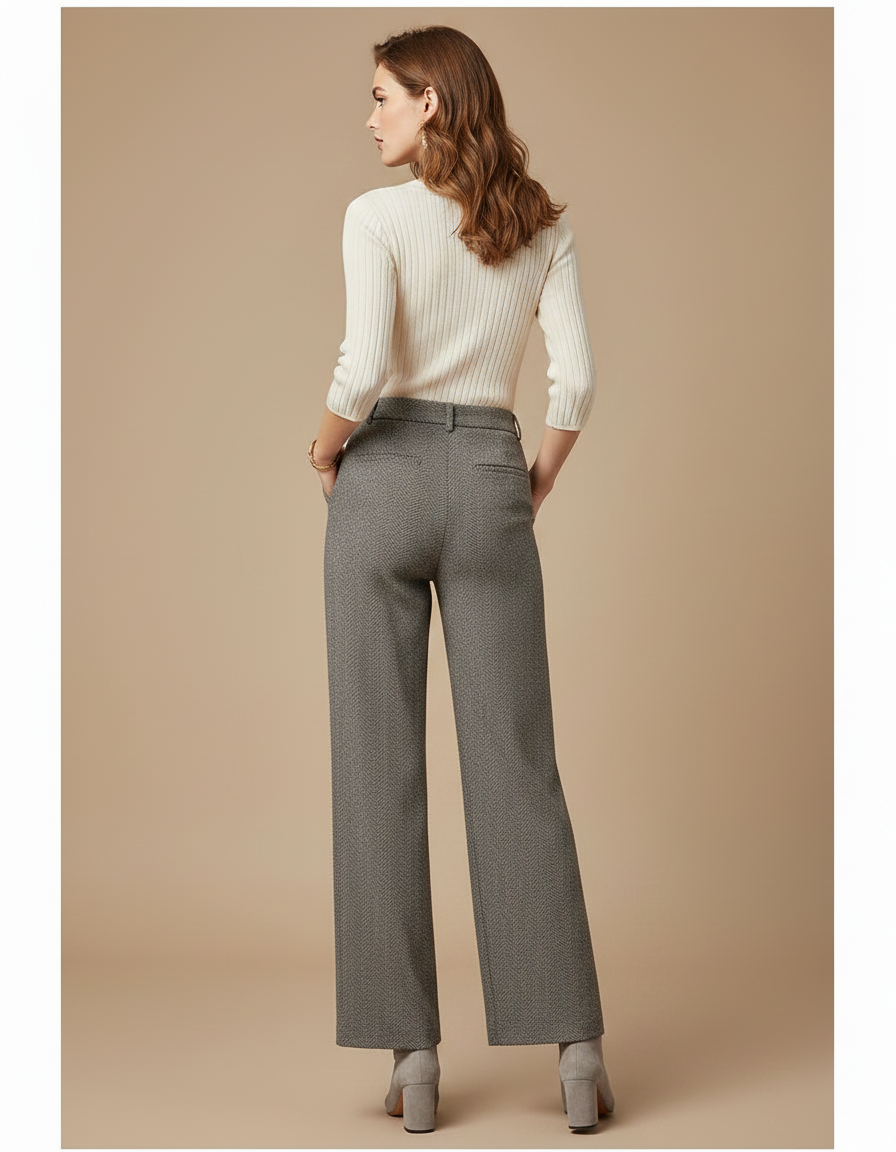 Pantalon Gris Large Taille Haute Élégant - Tweed - vue 2