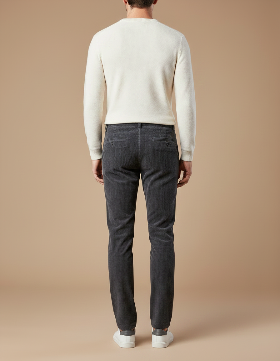 Pantalon Gris Côtelé Homme Slim Fit Hiver Chaud - Cordé - vue 2