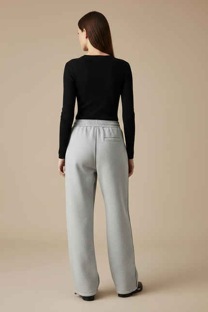 Pantalon Gris Ample Décontracté Molletonné Logo Femme - vue 2