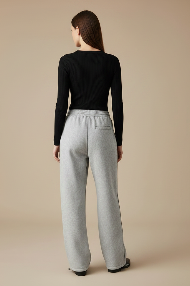 Pantalon Gris Ample Décontracté Molletonné Logo Femme - vue 2