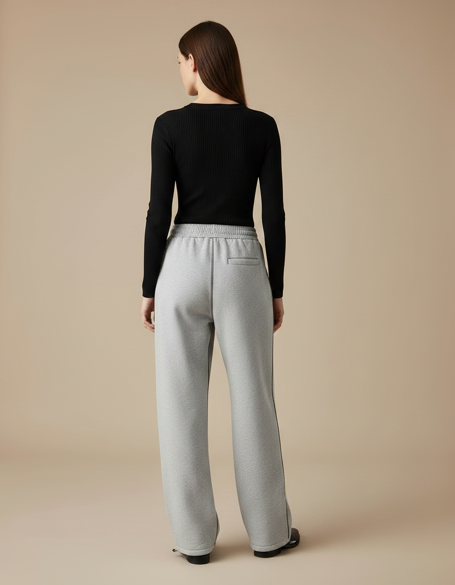 Pantalon Gris Ample Décontracté Molletonné Logo Femme - vue 2