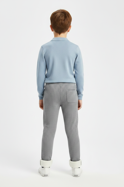 Pantalon Gris Côtelé Tricoté Chaud Enfant - Cordé - vue 2