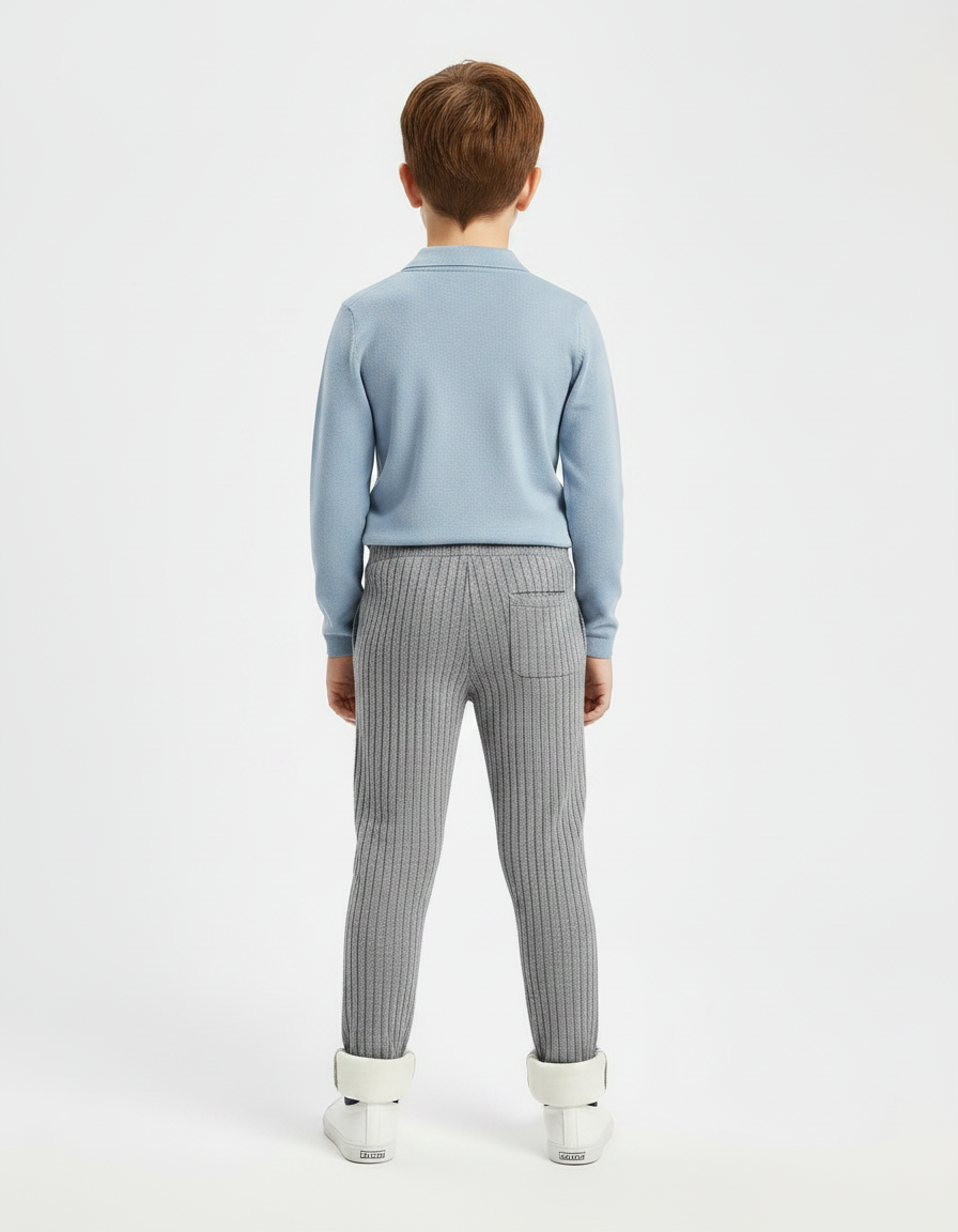 Pantalon Gris Côtelé Tricoté Chaud Enfant - Cordé - vue 2