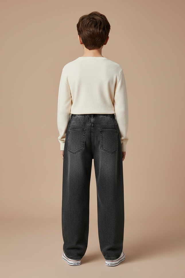 Pantalon Gris Ample Décontracté Enfant Coton - Jean - vue 2