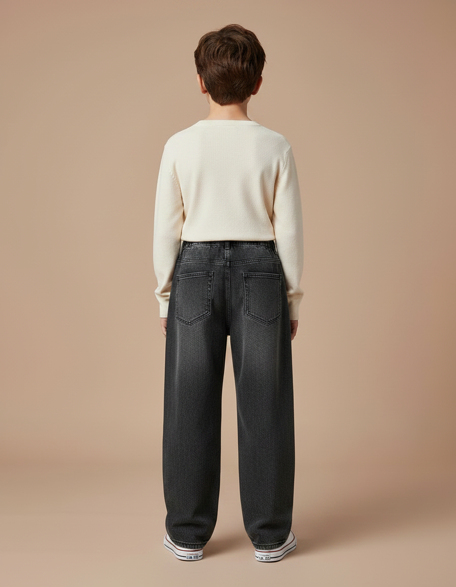 Pantalon Gris Ample Décontracté Enfant Coton - Jean - vue 2