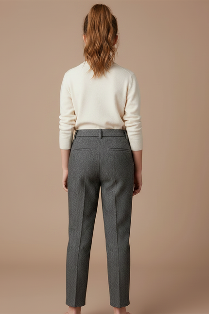 Pantalon Gris Droit Laine Mélange Enfant Elégant - Tweed - vue 2