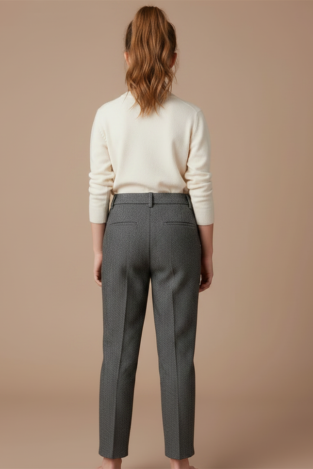 Pantalon Gris Droit Laine Mélange Enfant Elégant - Tweed - vue 2