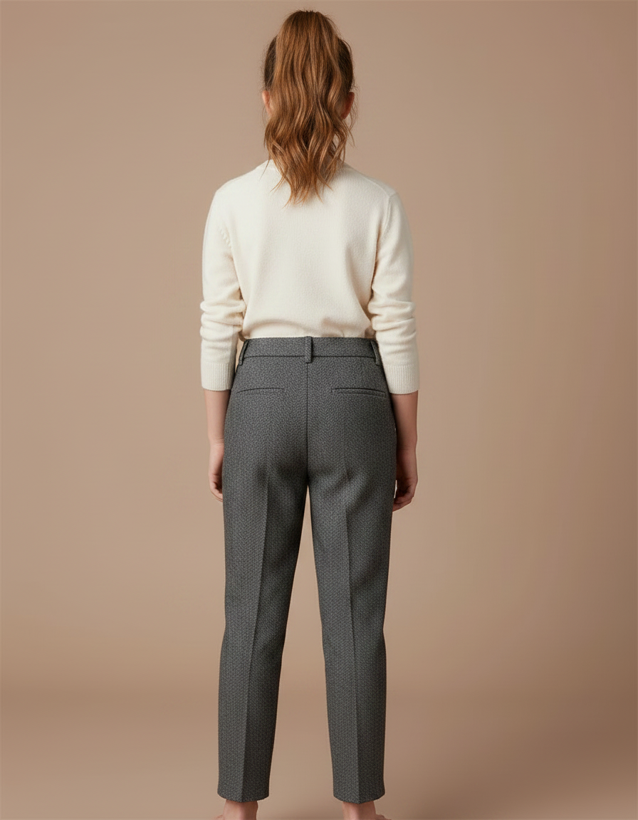 Pantalon Gris Droit Laine Mélange Enfant Elégant - Tweed - vue 2