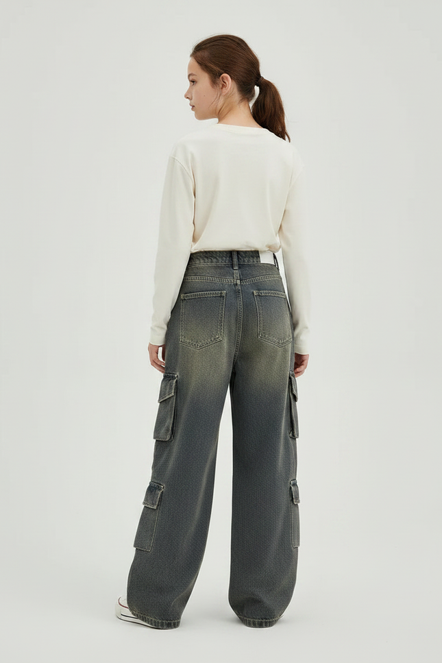 Pantalon Gris Cargo Ample Délavé Denim Enfant - Jean - vue 2