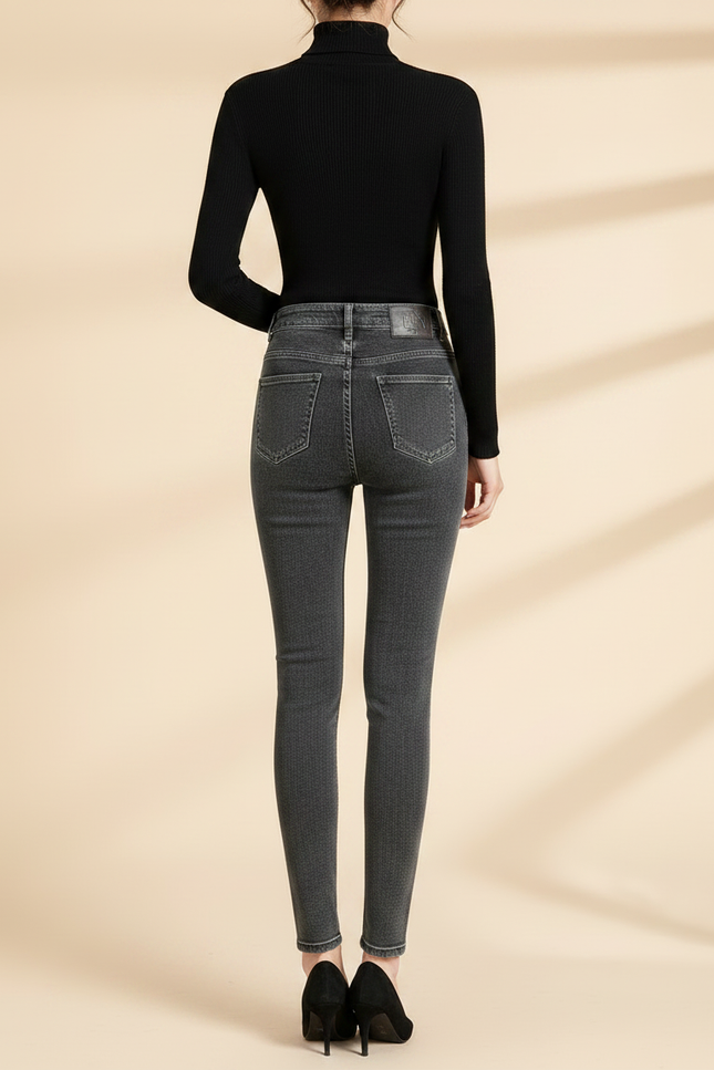 Pantalon Gris Skinny Taille Haute Boutons Femme - Jean - vue 2