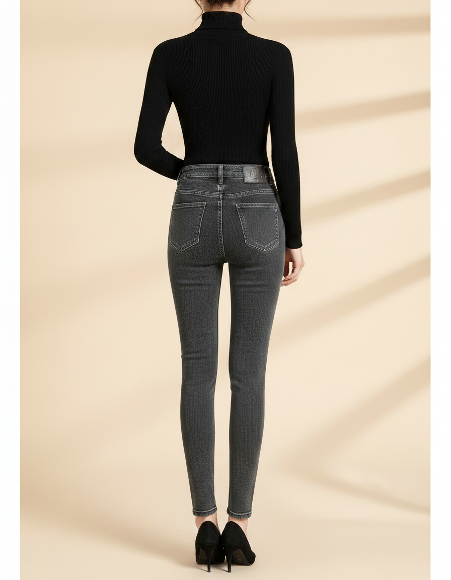 Pantalon Gris Skinny Taille Haute Boutons Femme - Jean - vue 2