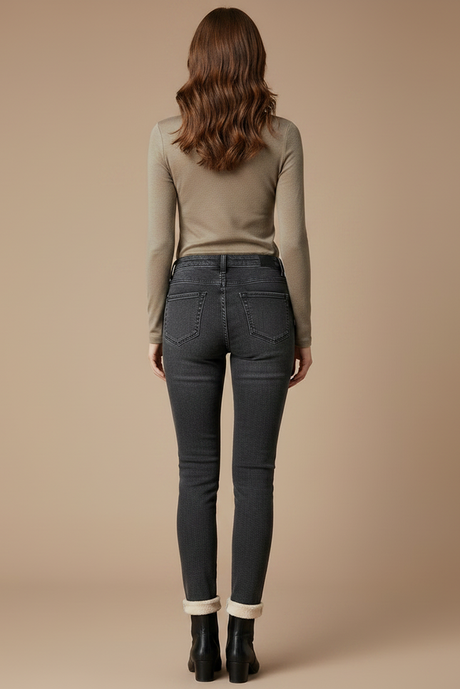 Pantalon Gris Skinny Délavé Doublé Femme Hiver - Jean - vue 2