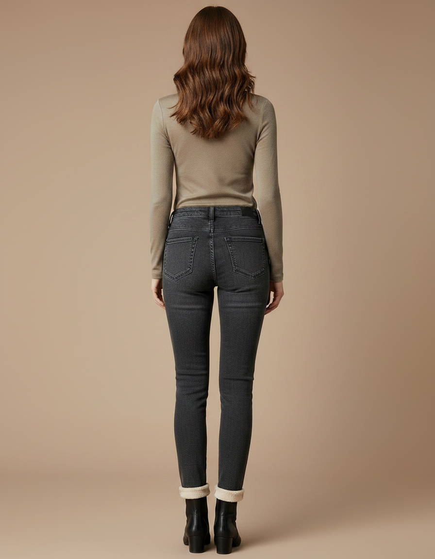 Pantalon Gris Skinny Délavé Doublé Femme Hiver - Jean - vue 2