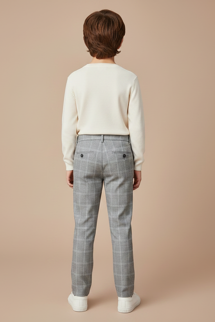 Pantalon Carotte Carreaux Gris - Laine - vue 2