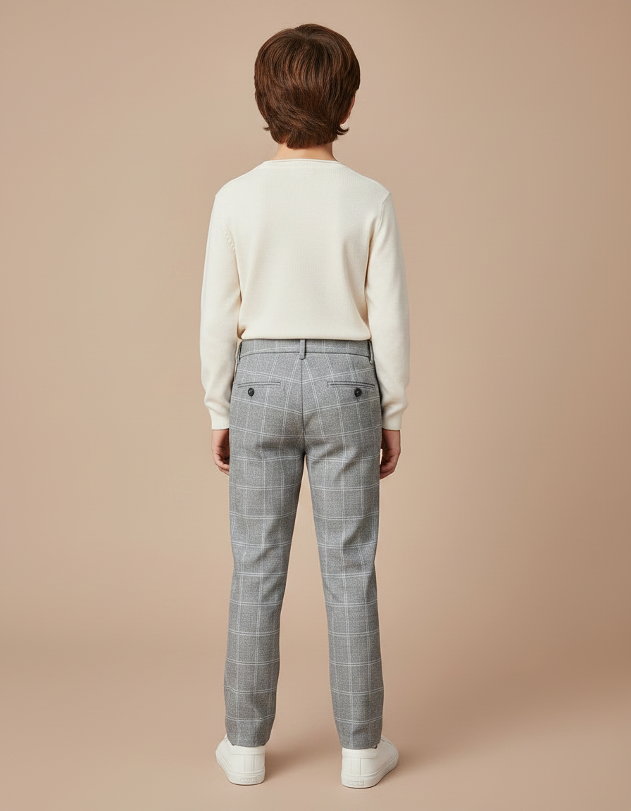 Pantalon Carotte Carreaux Gris - Laine - vue 2