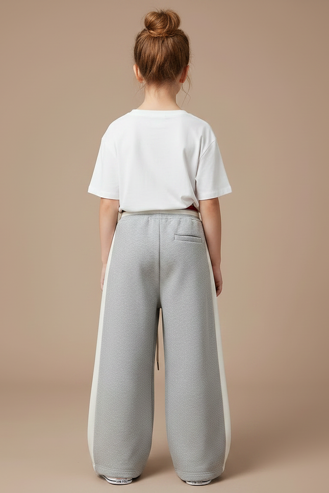 Pantalon Gris Ample Décontracté Molletonné Rayé Large - vue 2