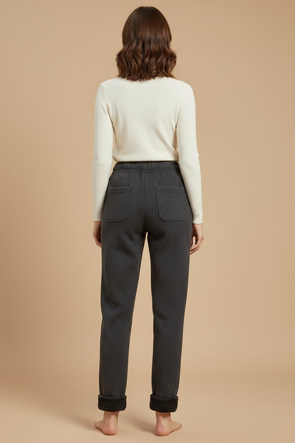 Pantalon Gris Molletonné, Décontracté, Taille Haute, Motif Subtil - vue 2