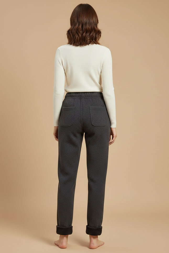 Pantalon Gris Molletonné, Décontracté, Taille Haute, Motif Subtil - vue 2