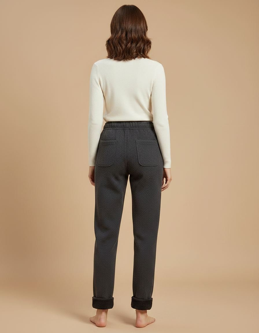 Pantalon Gris Molletonné, Décontracté, Taille Haute, Motif Subtil - vue 2