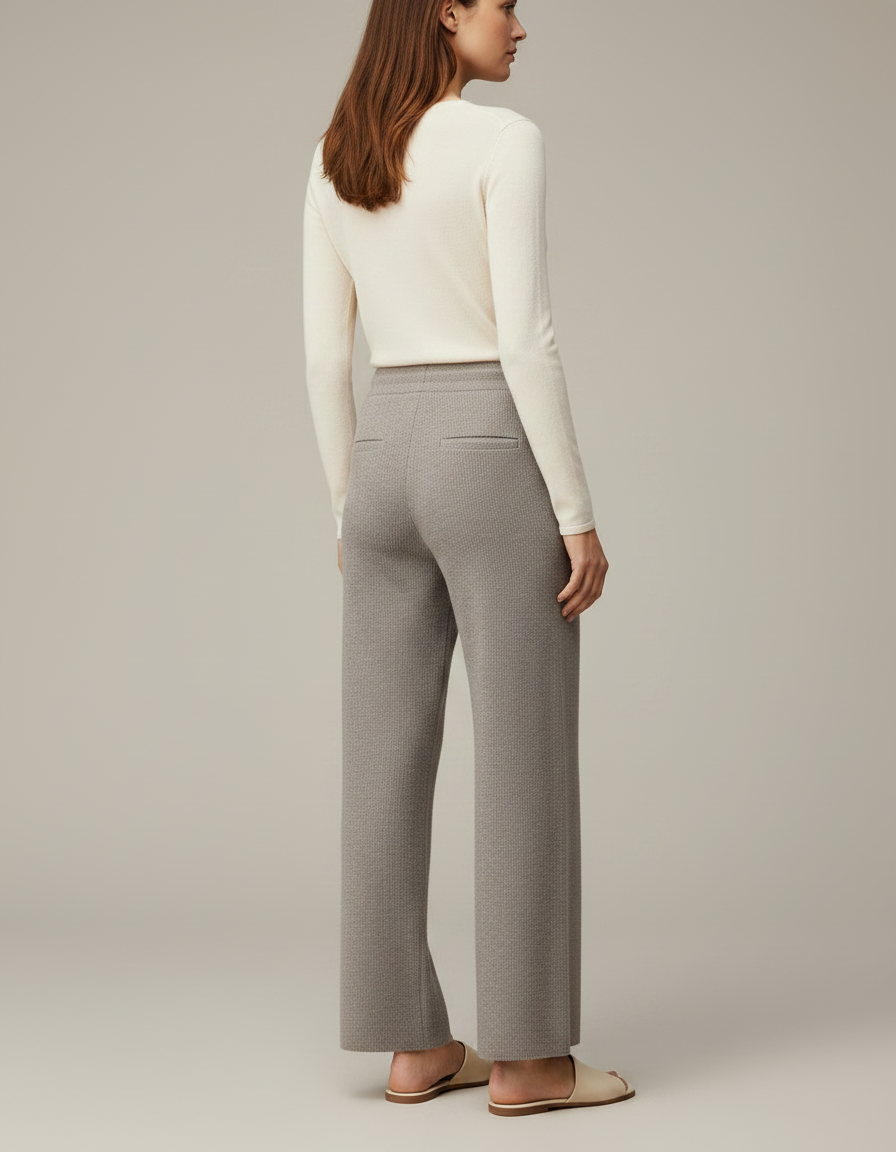 Pantalon Gris Laine Tricoté Ample Décontracté Femme - vue 2