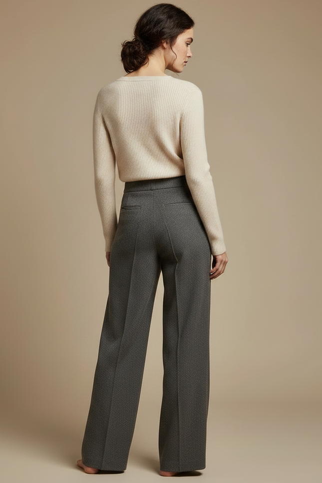 Pantalon Gris Large Laine Texturé Élégant Femme - vue 2