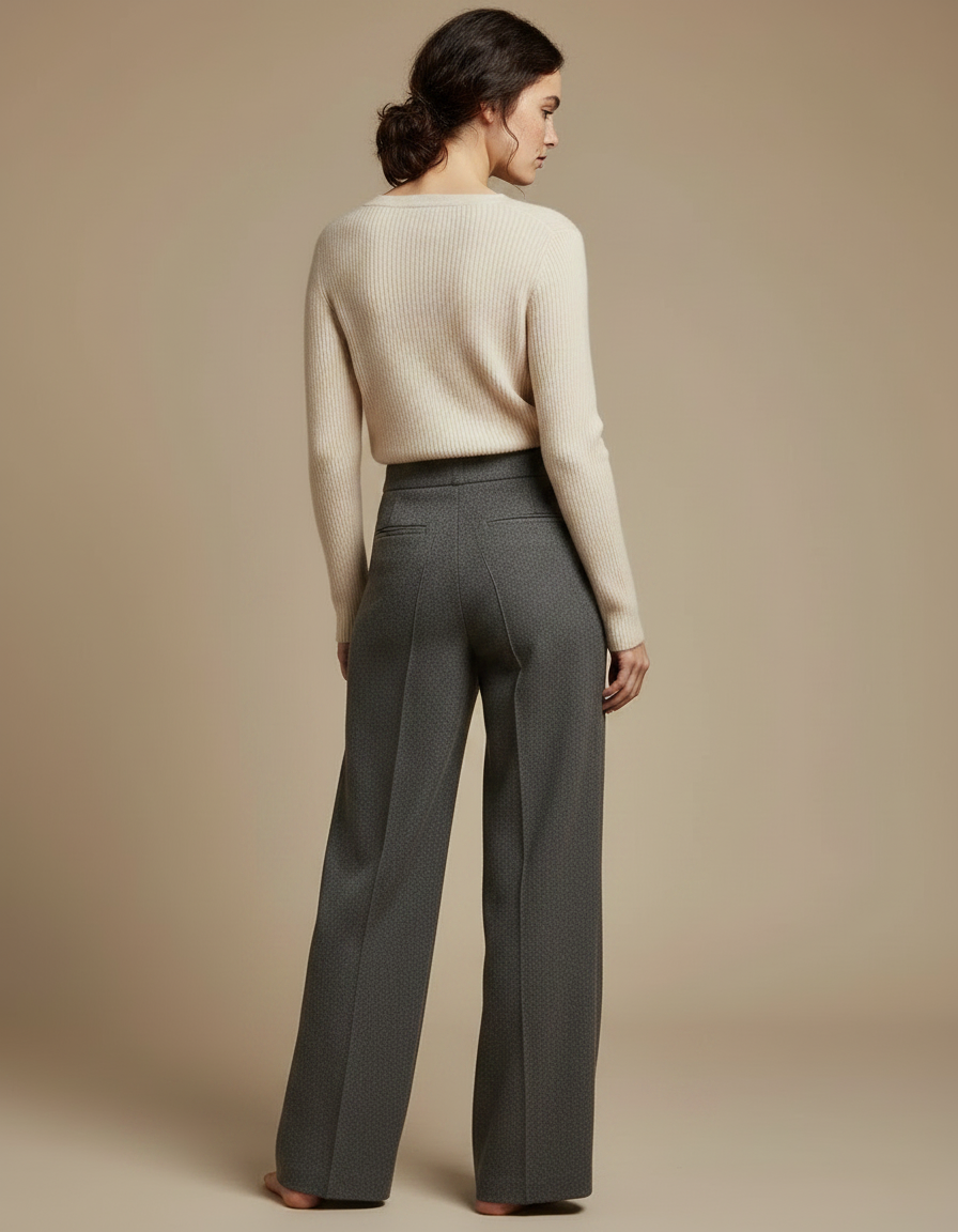 Pantalon Gris Large Laine Texturé Élégant Femme - vue 2