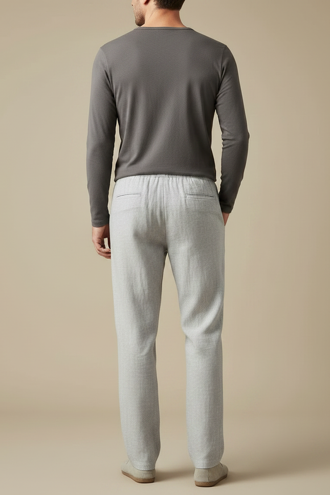 Pantalon Gris Droit Fluide Cordon Homme Lin - vue 2