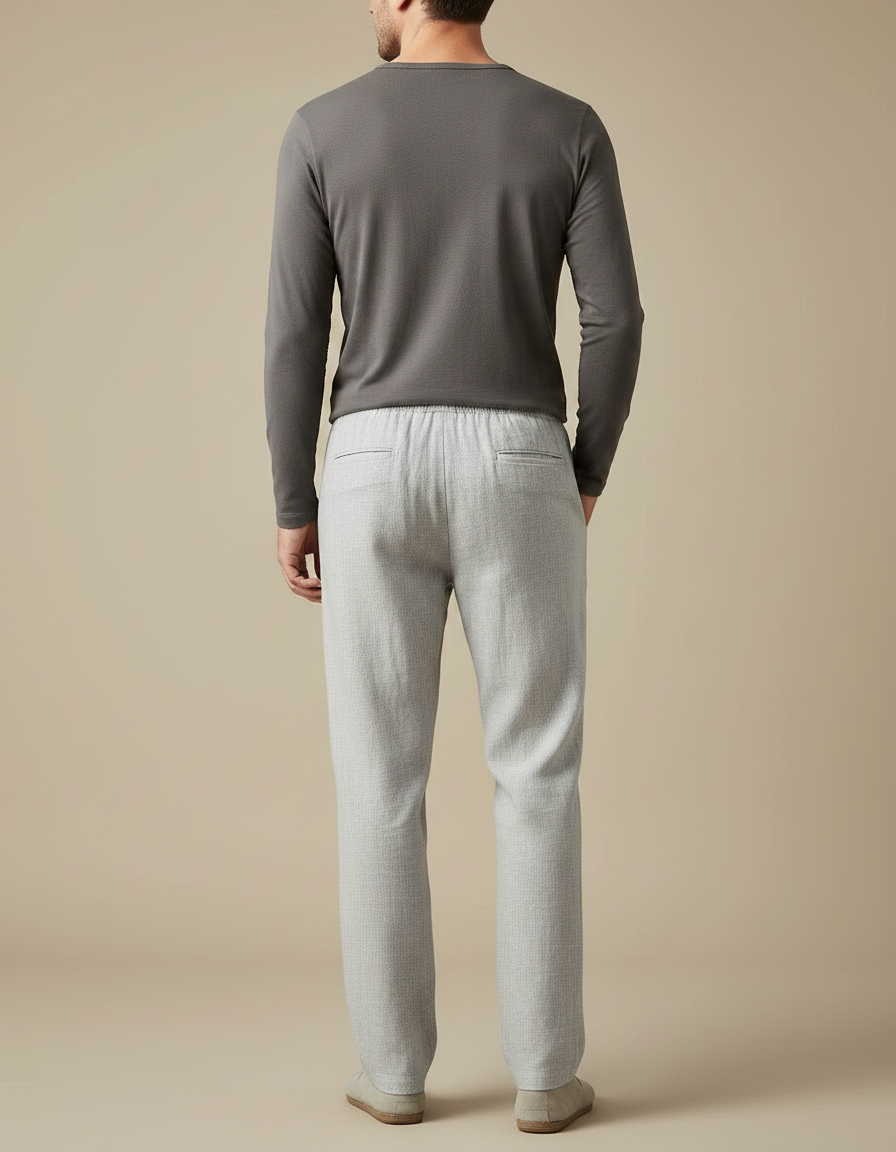 Pantalon Gris Droit Fluide Cordon Homme Lin - vue 2