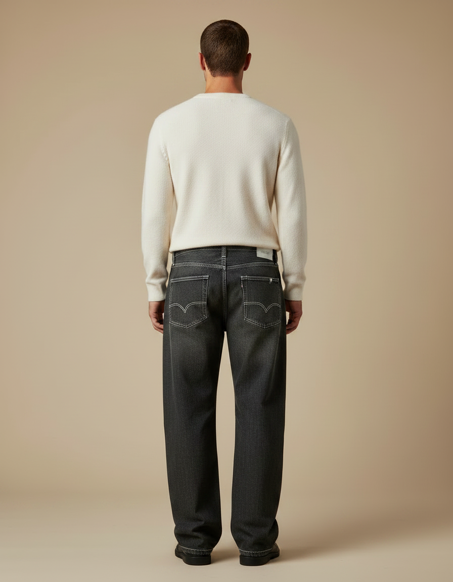 Pantalon Gris Ample Brodé Hip Hop Décontracté Homme - Jean - vue 2