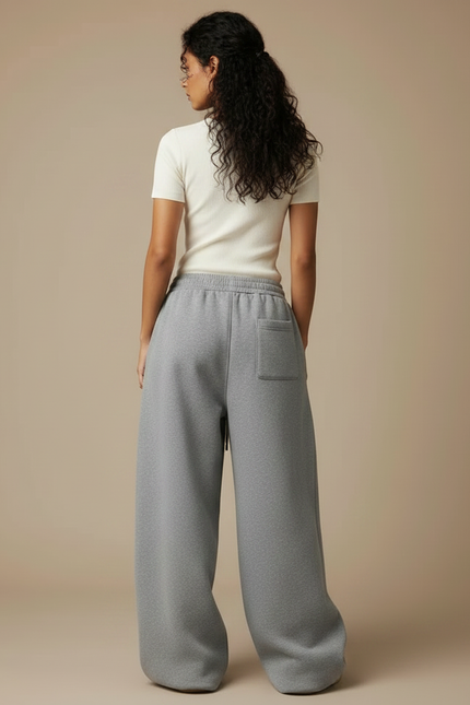 Pantalon Gris Ample Molletonné Cordon Décontracté Femme - vue 2