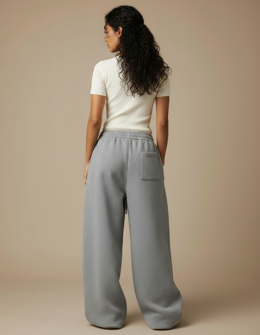 Pantalon Gris Ample Molletonné Cordon Décontracté Femme - vue 2