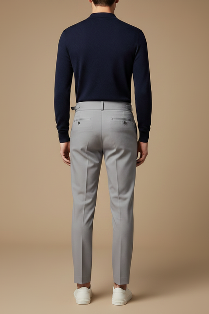 Pantalon Gris Habillé Taille Haute Plissé Élégant - Gabardine - vue 2
