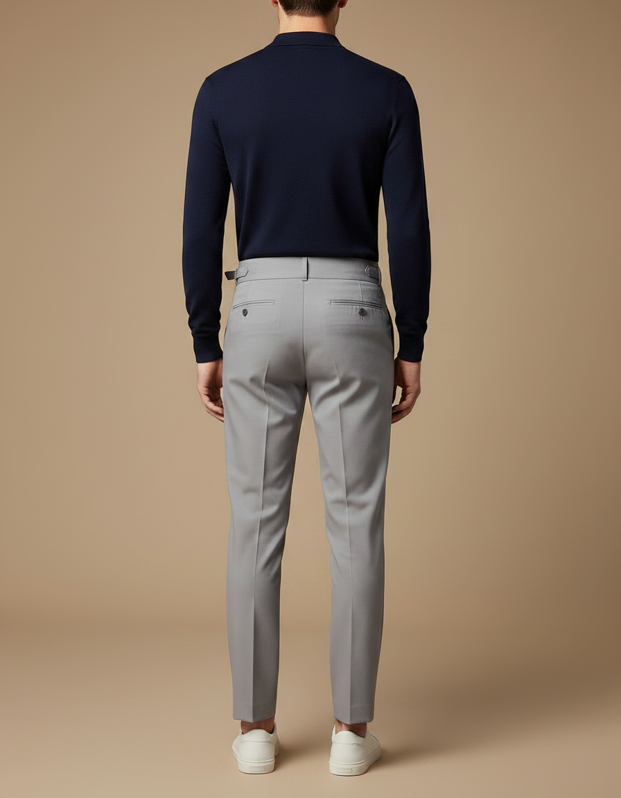 Pantalon Gris Habillé Taille Haute Plissé Élégant - Gabardine - vue 2